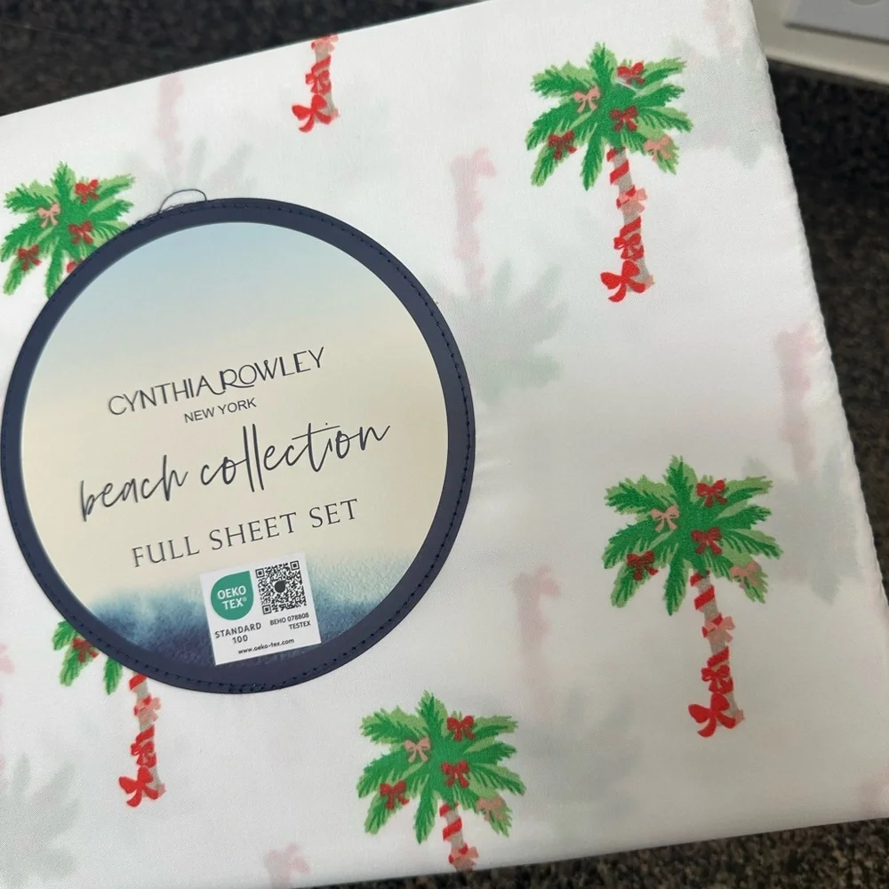 Cynthia Rowley Christmas Palms Tree Sheet Set Size Full